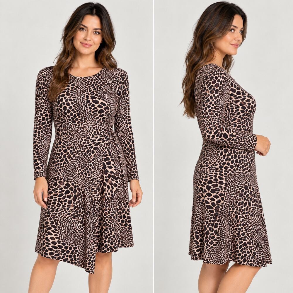 Alfani Womens Stretchy Animal Cheetah Print Sheath Dress Pink Black Large NWT